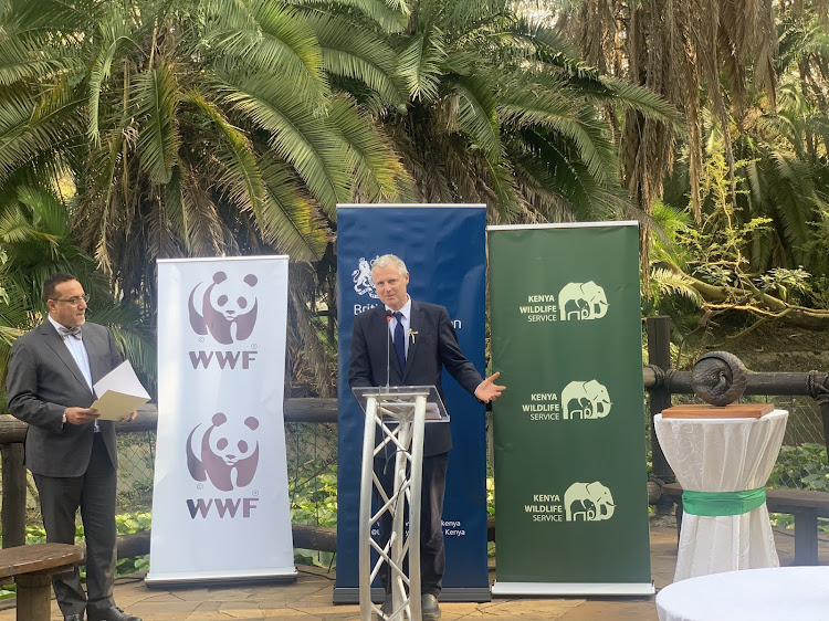 Tourism CS Najib Balala and UK’s minister for International Environment Lord Zac Goldsmith at Kenya Wildlife Service Headquaters March 3. Image:Handout.