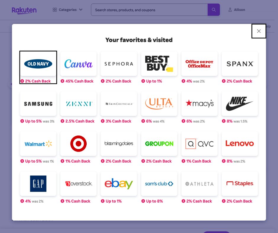 Various stores affiliated with Rakuten