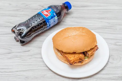 Paneer Twisted Burger With Cold Drinks