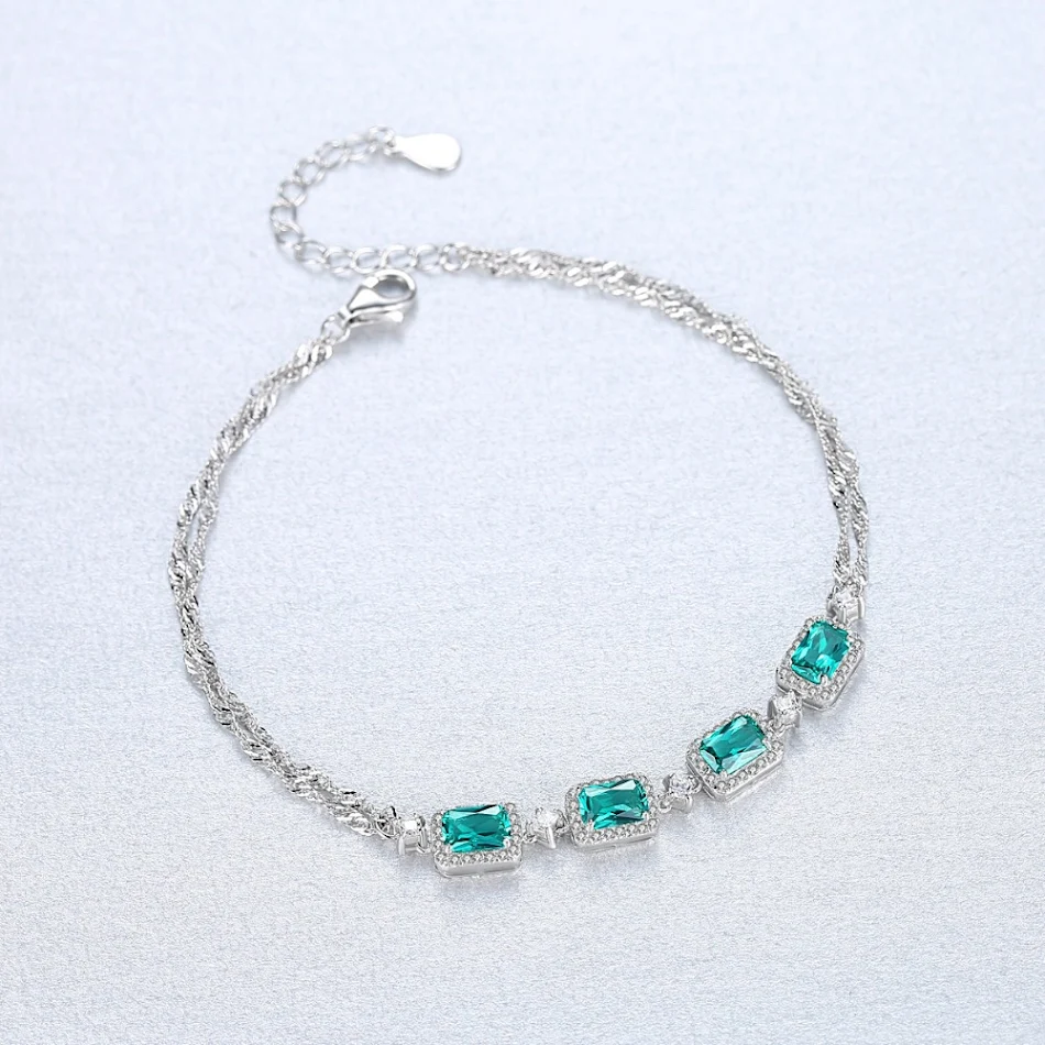 Bracelet femme S925 argent et émeraude Bijoux de mode pour femme. Bracelet élégant, accessoire parfait pour rehausser votre style, cadeau idéal pour elle