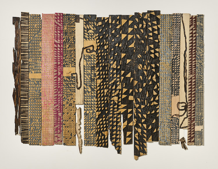 El Anatsui's National Identity Card, 2021 Painted wood Work: 177 x 225 cm.