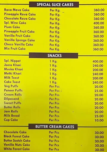 Bangalore Iyangar's Bakery & Cake Shop menu 