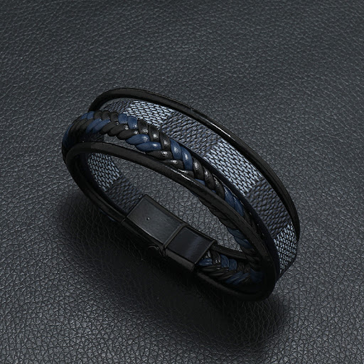 Title 3, Mens Authentic Leather Weave Striped Alloy Mag...