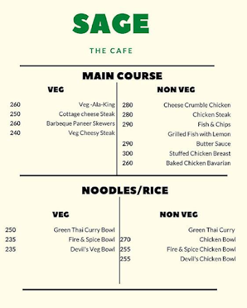 Sage Cafe menu 