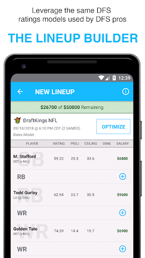 Screenshot FantasyLabs - DFS Lineup Build