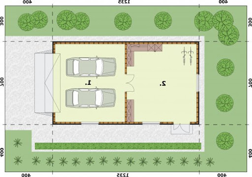 G318 Szkielet Drewniany Garaż Dwustanowiskowy Z Pomieszczeniem Gospodarczym - Rzut parteru