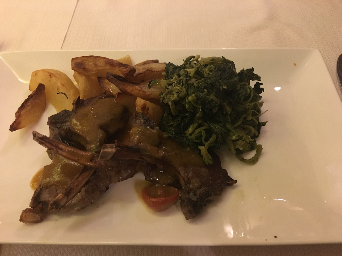 Lamb with potatoes and greens