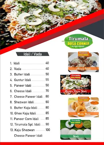 Tirumala dosa corner menu 