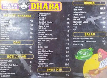 Agya Singh's Dhaba menu 