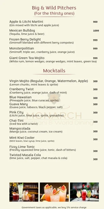 Monarch Restaurant - Holiday Inn Jaipur City Centre menu 