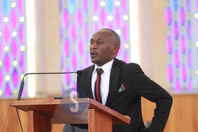 NTV Duncan Khaemba speaking during the requim mass of the late Rita Tinina at Holy Family Basillica, Nairobi on March 25,2024