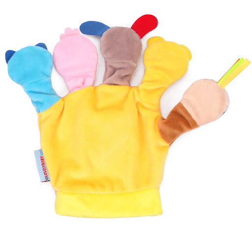 Title 5, Musical hand puppet gloves featuring cartoon an...