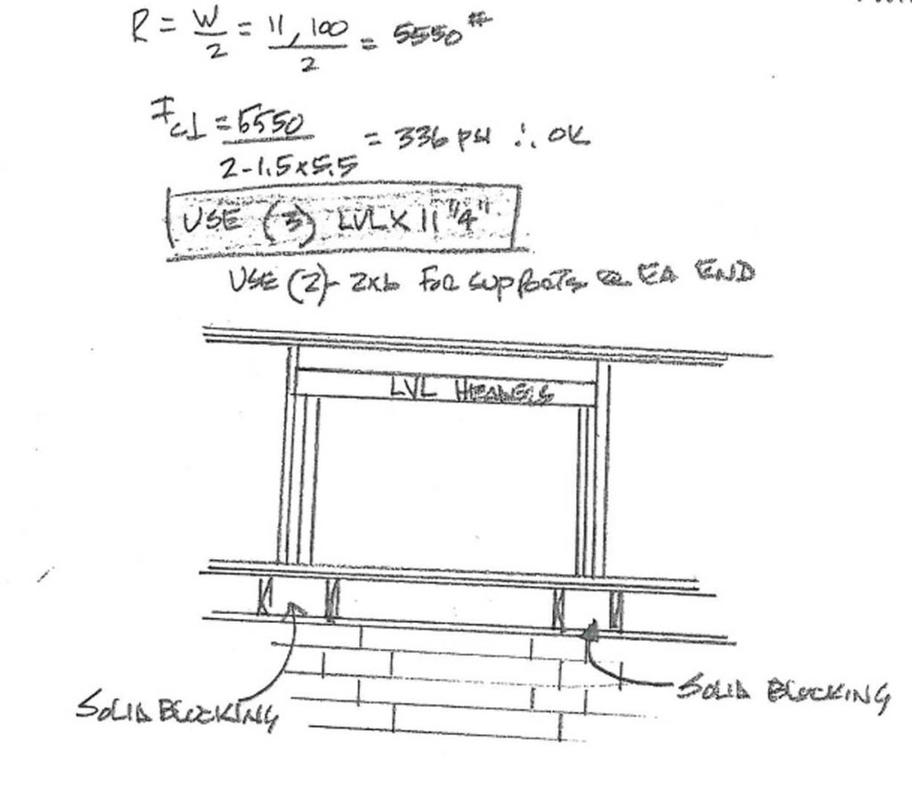 Engineer drawing of a load bearing wall and Support Beams