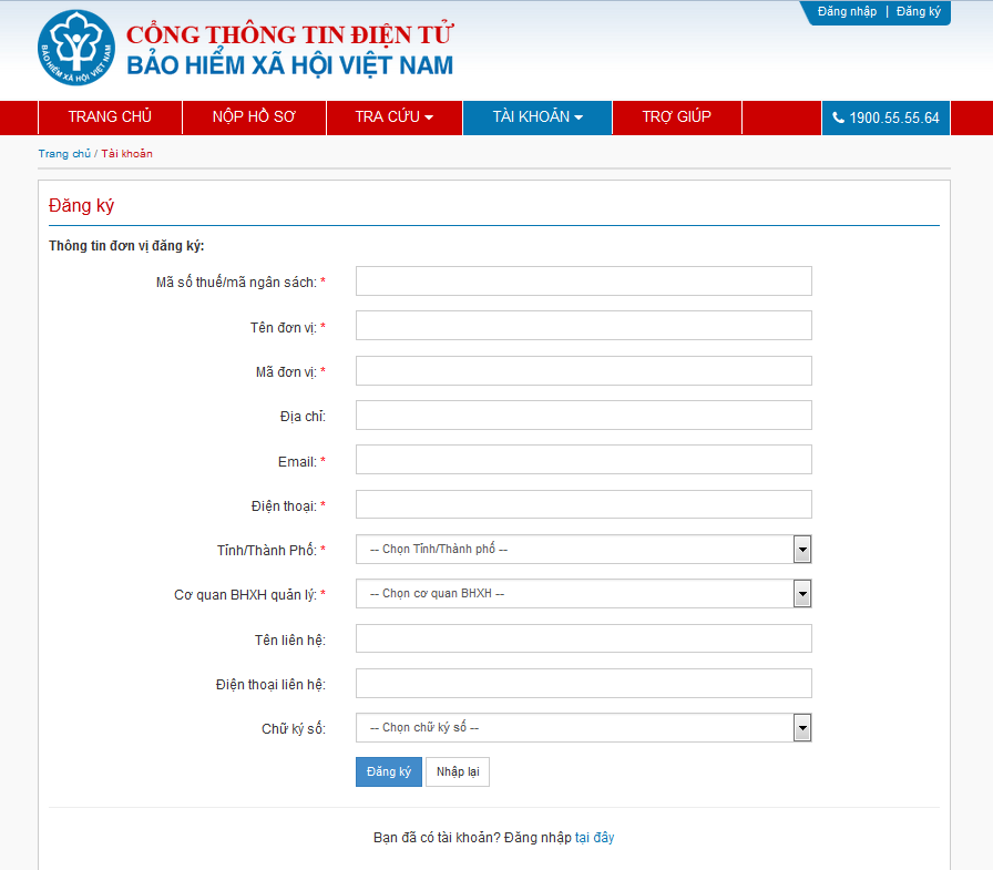 Đăng ký tài khoản giao dịch BHXH điện tử