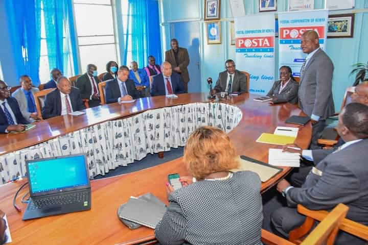 Information, Communication and Digital Economy CS Eliud Owalo at a meeting with Postal Corporation of Kenya (PCK) officials on Monday, November 7,2022.