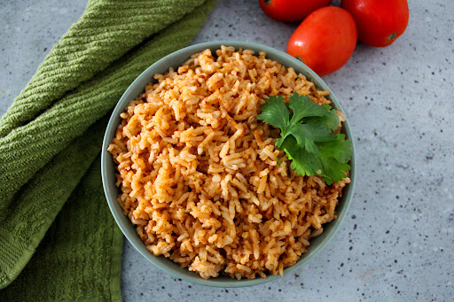 A bowl of Spanish Rice.