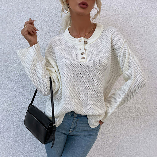 Title 5, Round Neck Buttoned Cardigan Sweater Womens Sp...