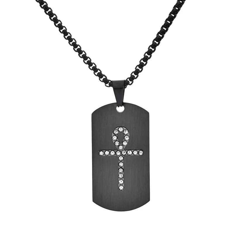 Title 5, Collier homme brossé Amka avec croix incrustée ...