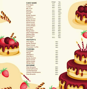 CakeZone menu 