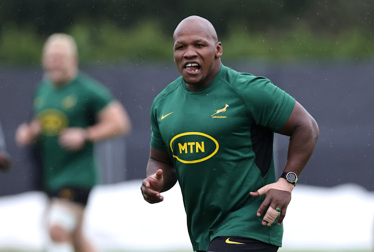 Bongi Mbonambi during a Springbok training session ahead of Saturday's World Cup final against New Zealand at Stade des Fauvettes in Domont, Paris on Monday.