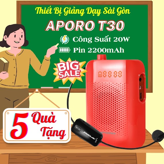 Máy Trợ Giảng Không Dây Aporo T30, Công Suất 20W, Pin Khỏe 2200Mah, Dành Cho Giáo Viên - Máy Trợ Giảng Aporo T30