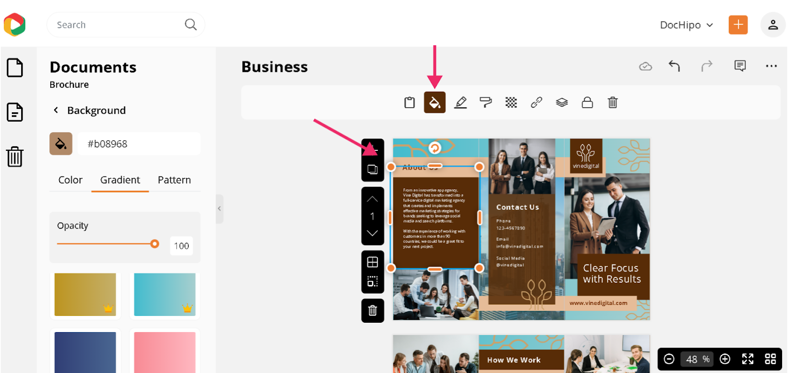 Change background widgets to design business brochures