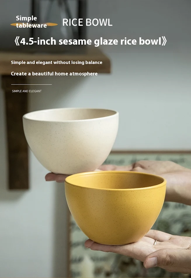 Bol de riz en céramique émaillée au sésame de 45 pouces pour la maison. Idéal pour servir vos repas avec élégance et style.