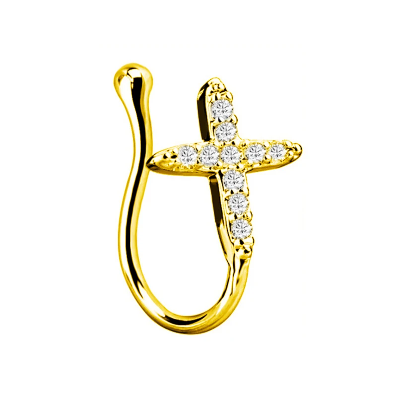 Faux piercing de nez croix diamant, bijou sans perçage, look tendance et original, facile à mettre et à retirer, pour femmes et hommes.