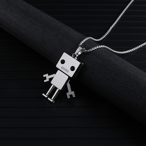 Title 5, Pendant Square Robot Couple Accessories Necklac...