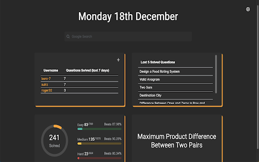 LeetTab - Leetcode Dashboard