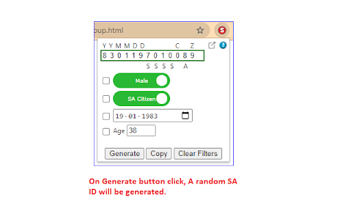 SA ID Generator - Apply Filters, Get Details