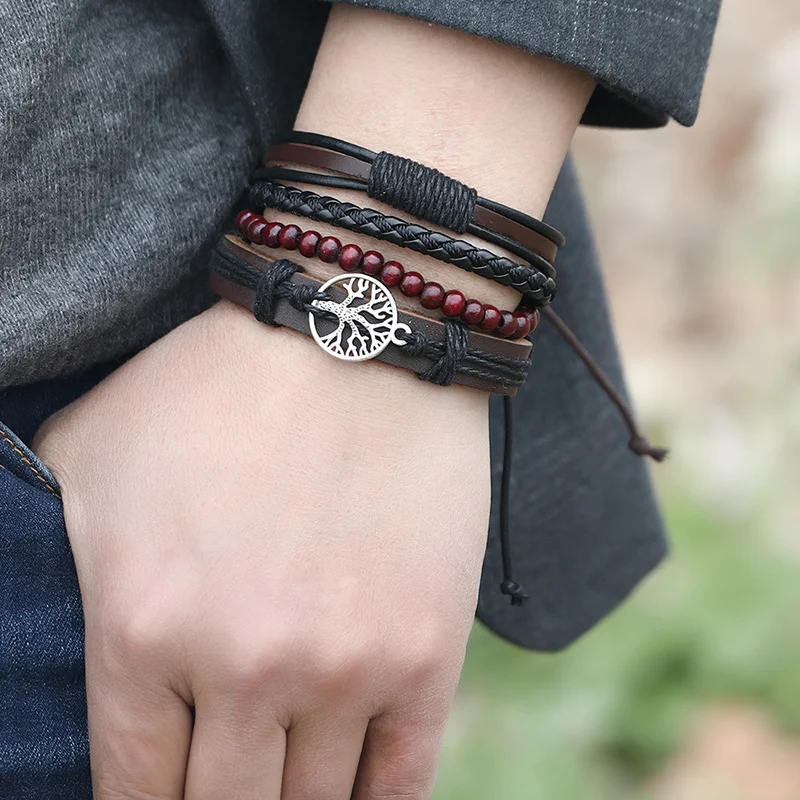 Pulsera de cuero sencilla multicapa para hombre, accesorio de cuero versátil y elegante, ideal para uso diario, combina estilo y durabilidad.