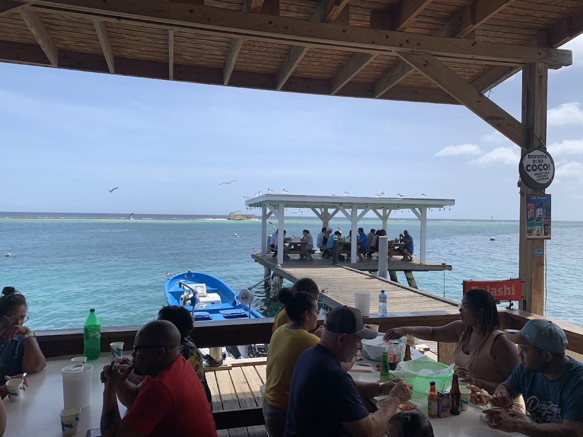 Lots of covered outdoor seating on the water