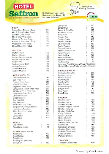 Hotel Saffron menu 