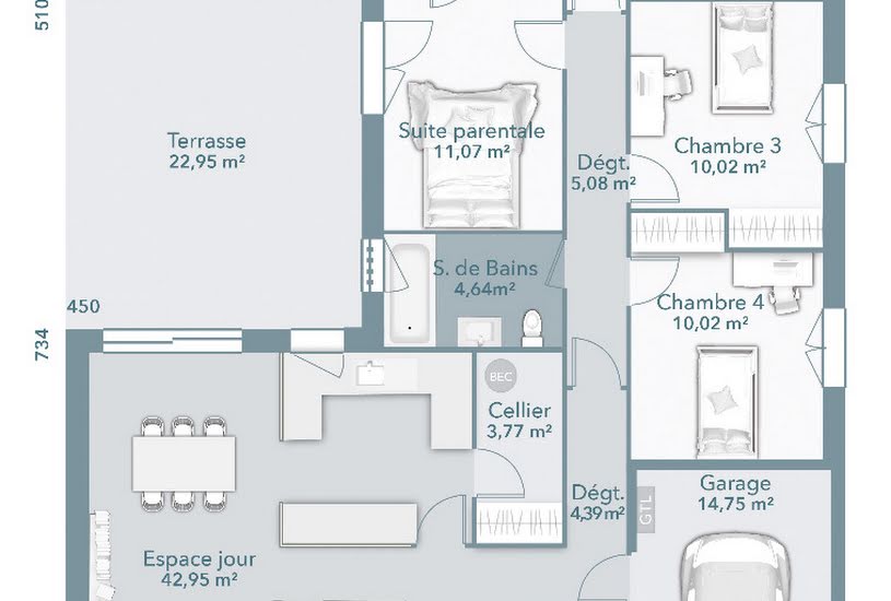  Vente Terrain + Maison - Terrain : 820m² - Maison : 110m² à Montastruc-la-Conseillère (31380) 