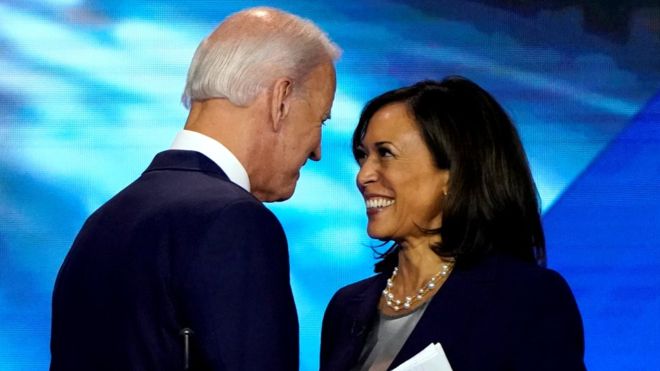 Former Vice-President Joe Biden and Senator Kamala Harris after a debate in September 2019.