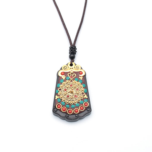 Title 5, Tibetan Thangka Vintage Necklace Blackwood. Emb...