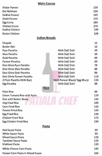 Patiala Chef menu 