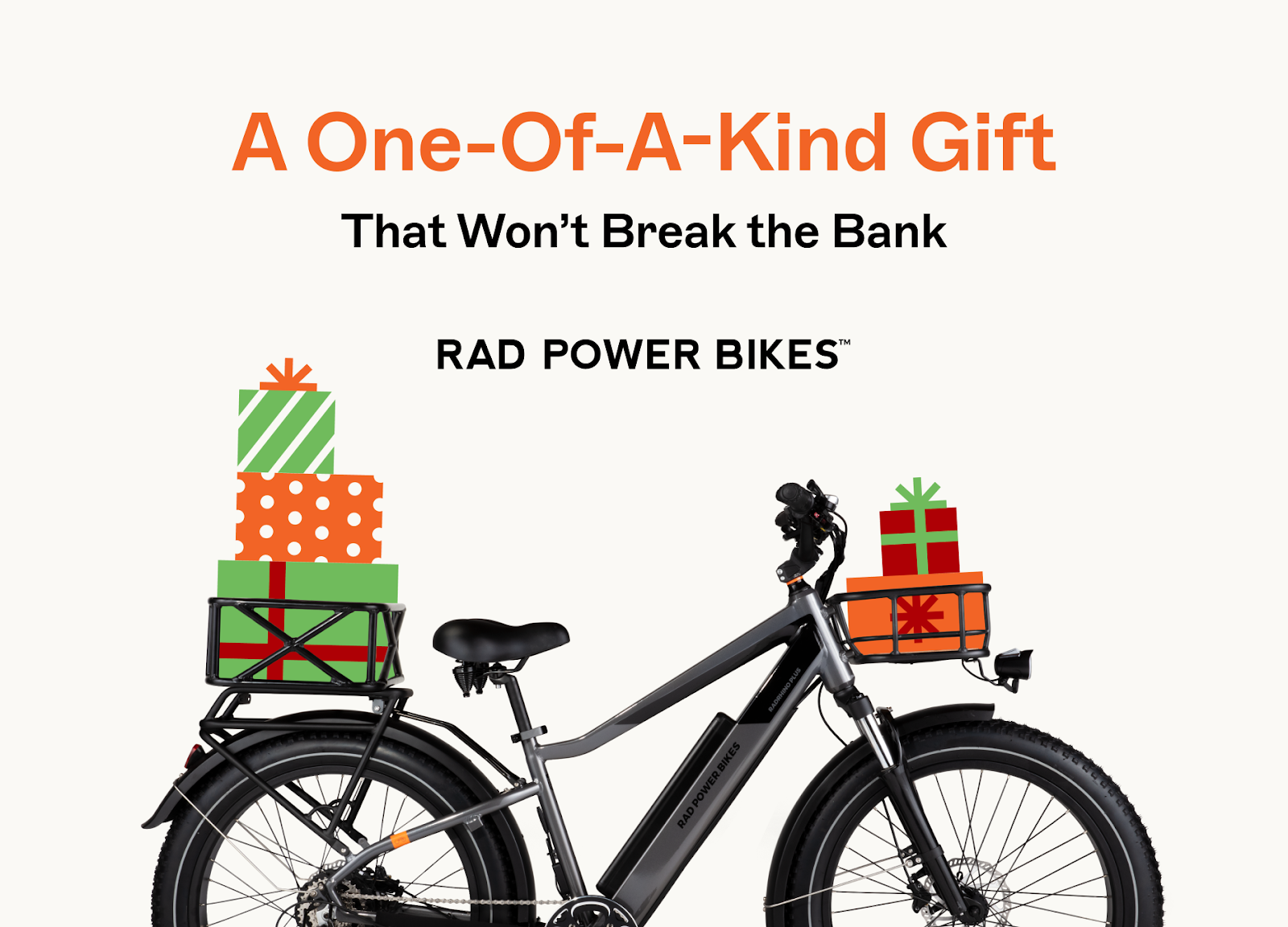 Bike with holiday gifts for programmatic direct mail advertisement 