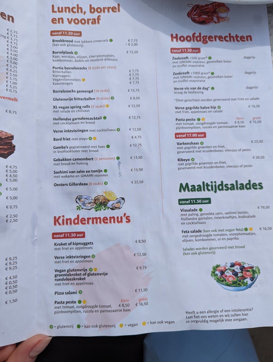 Strandpaviljoen Sport gluten-free menu