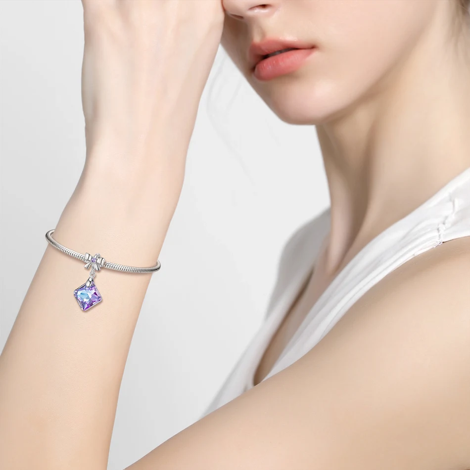 Amethyst Kristal Sterling Gümüş S925 Kurdele Kolye Bileklik DIY Aksesuarlar. Kadınlar için şık takı, hediye seçeneği.