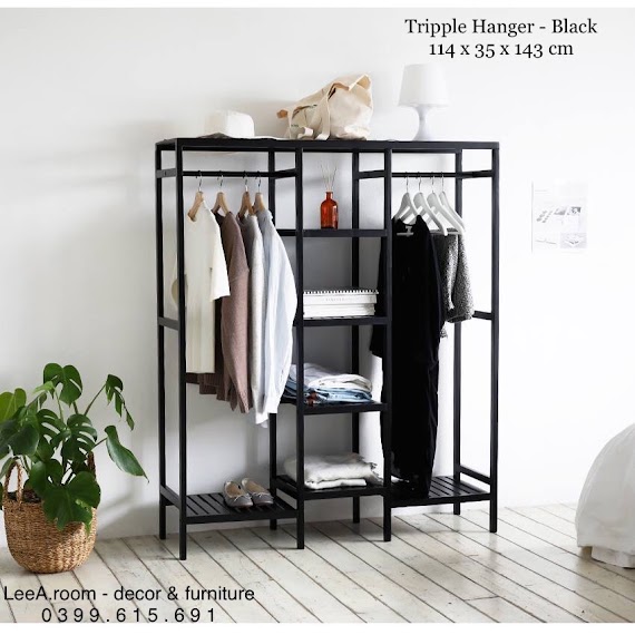 Kệ Treo Quần Áo Cao Cấp Phong Cách Hàn Quốc - Triple Hanger - Màu Đen