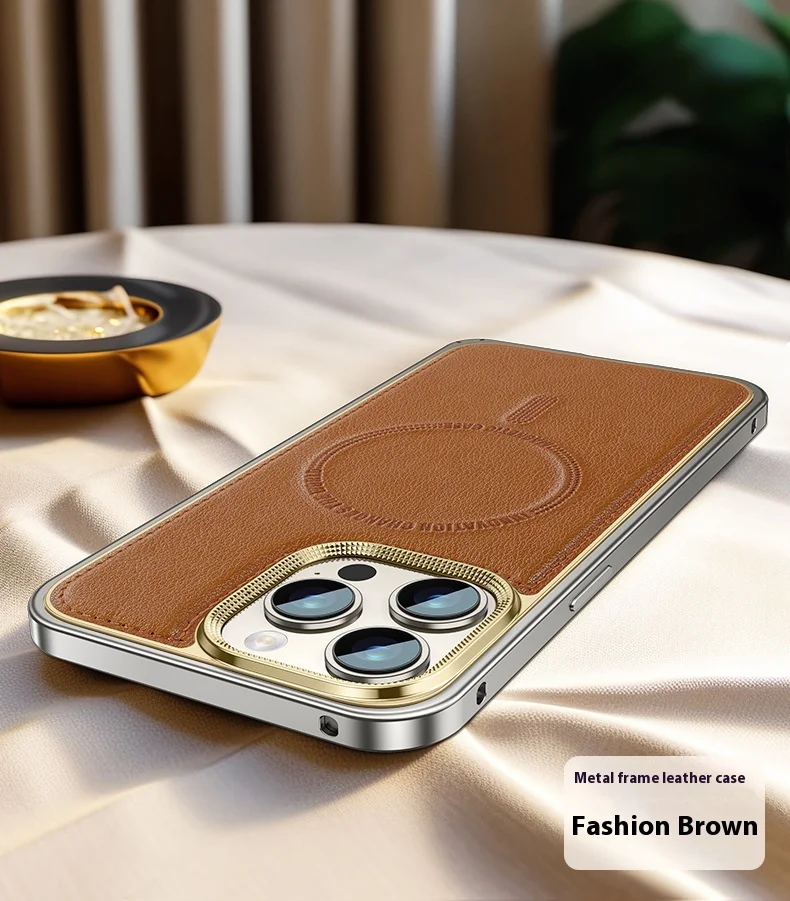 Phone Case with Spring Fastener, Leather Pattern, Drop-Resistant, Magnetic Suction. Protect your phone with this stylish