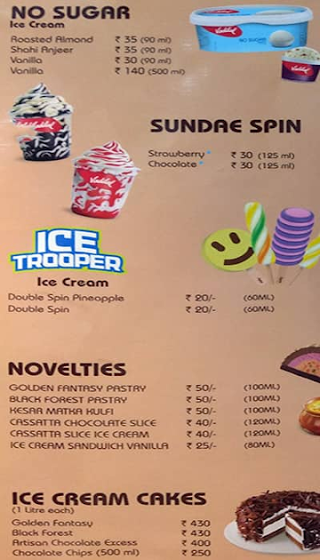 Vadilal Scoop Shop menu 