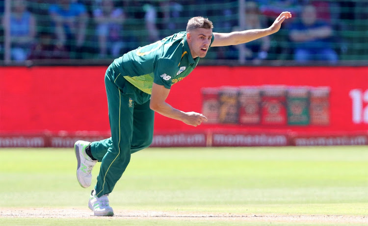 Anrich Nortje of South Africa during the 4th Momentum ODI match against Sri Lanka at St Georges Park on March 13, 2019 in Port Elizabeth, South Africa.