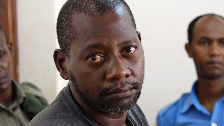 Malindi preacher Paul Mackenzie when he appeared at the Malindi law court last month. The court declined to grant the police 14 days to conduct investigations and released him on a Sh. 10,000 police bond