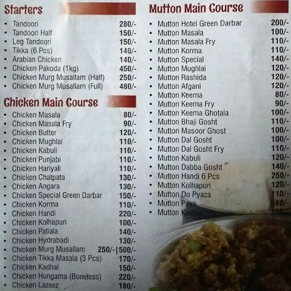 Hotel Green Darbar menu 