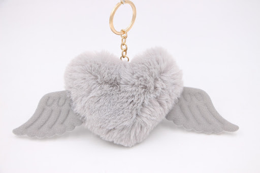 Title 3, Peach Heart Wings Wool Ball Keychain Pendant, a...
