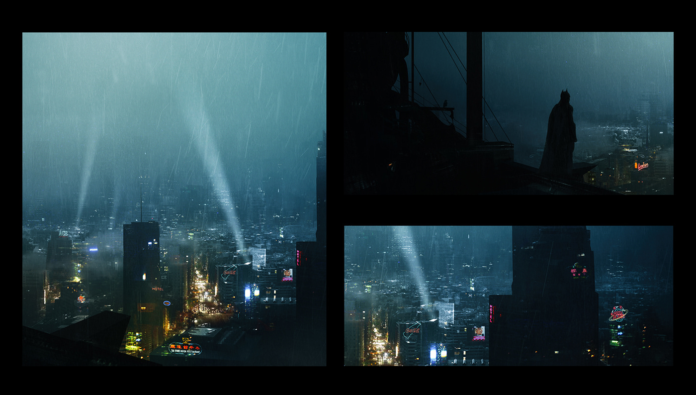 gotham batman Film   art Matte-painting city night mood view Hero