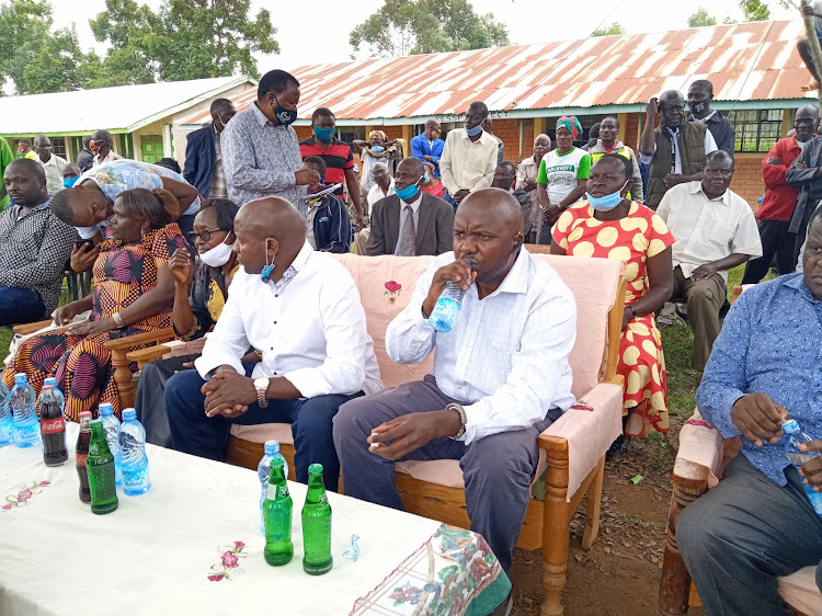 Lugari MP Ayub Savula and his Butere counterpart Tindi Mwale at Ebulanda Primary School on Saturday, July 18, 2020.